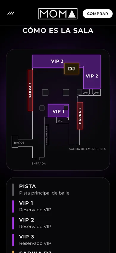 El plano de la sala en un móvil, completo y con su leyenda debajo